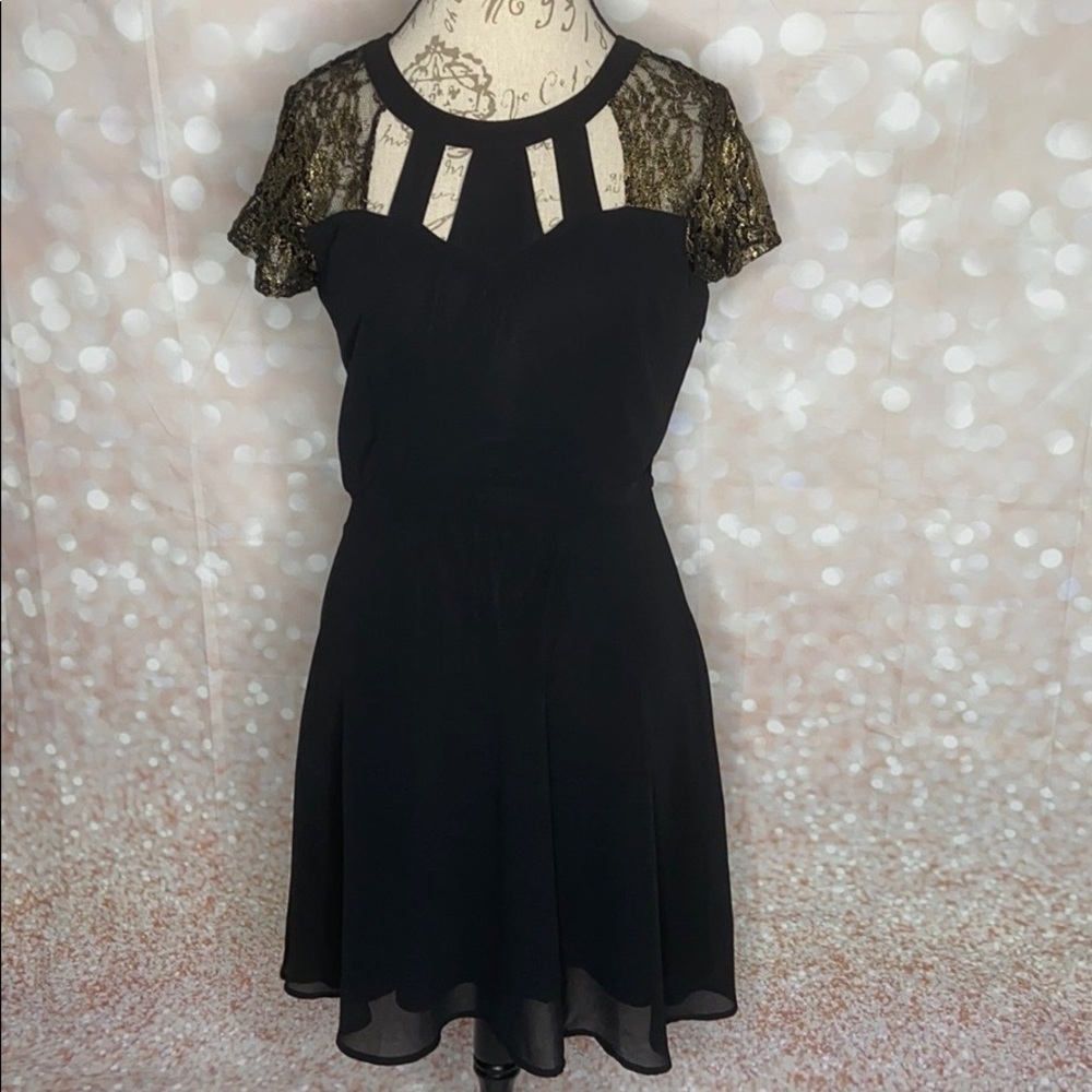 Sugarhill Boutique Black Dress with Gold Lace Size 10